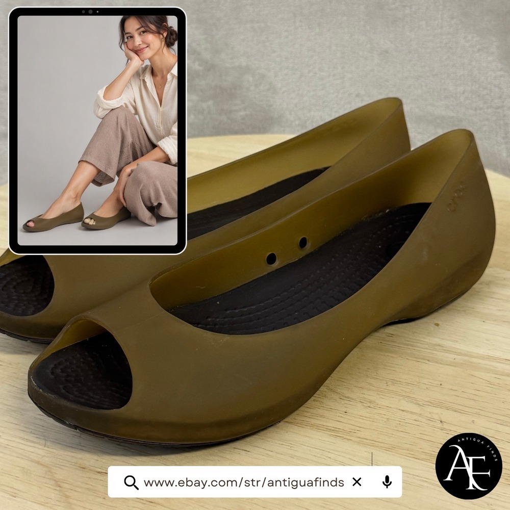 Crocs Adrina Peep Toe Flats Womens 6 Bronze Brown Translucent Jelly Shoes